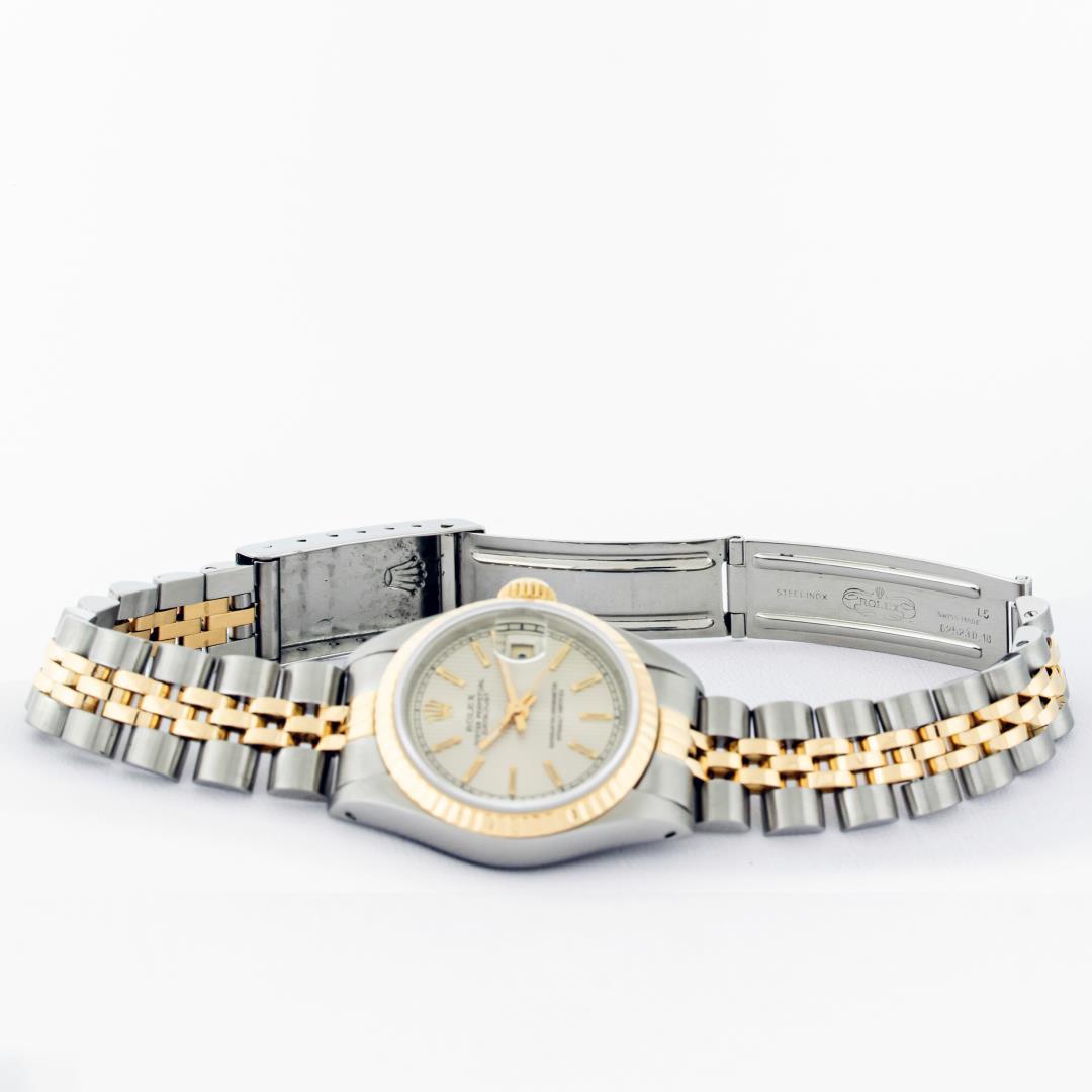 Rolex Ladies Two Tone Silver Tapestry Datejust Wristwatch