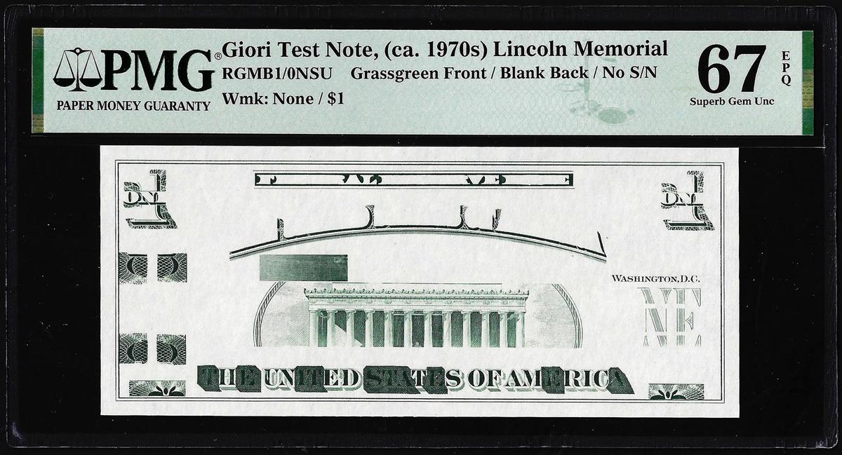 Circa 1970's Lincoln Memorial Giori Test Note PMG Superb Gem Uncirculated 67EPQ