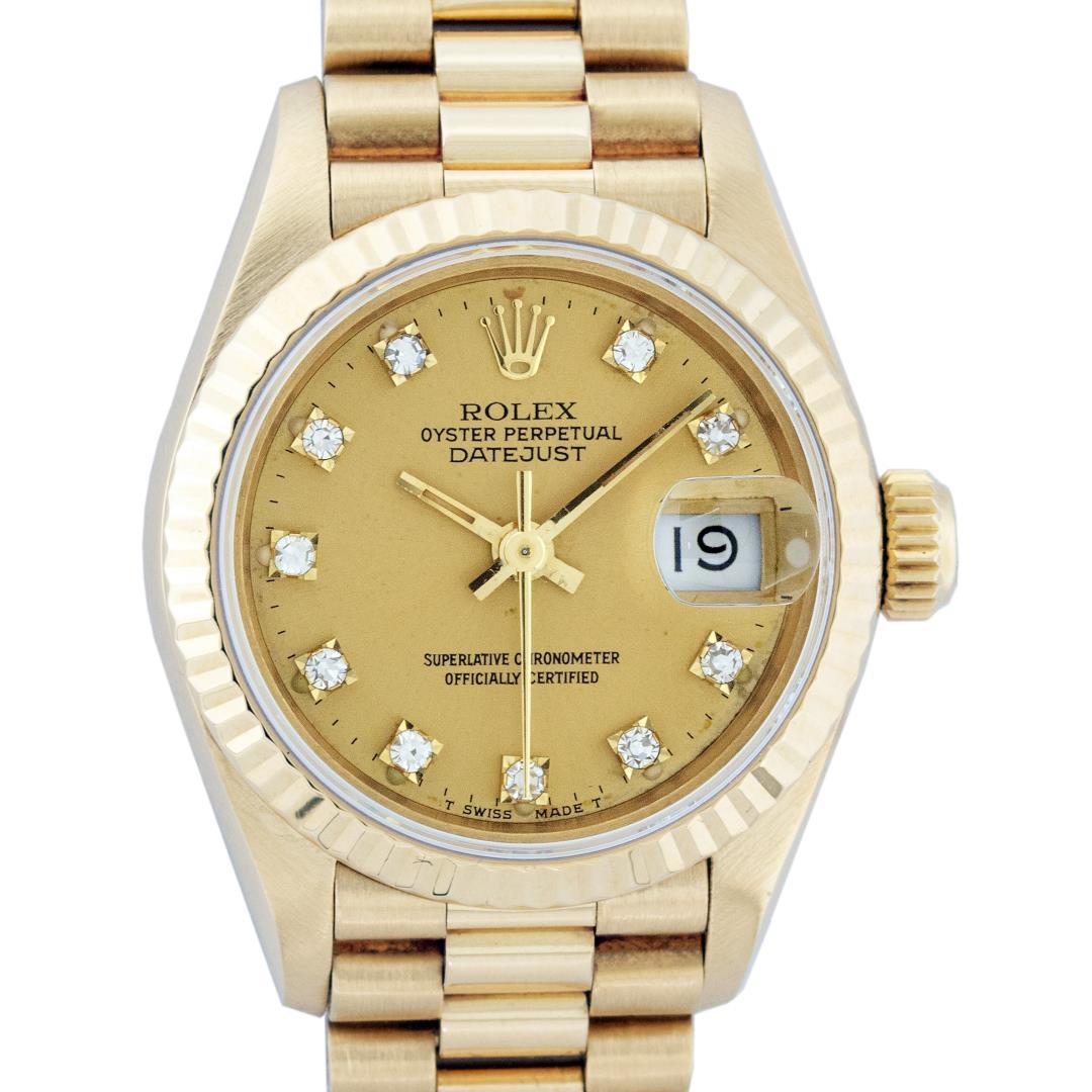 Rolex Ladies 18K Yellow Gold Champagne Diamond President Wristwatch