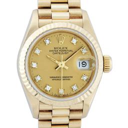 Rolex Ladies 18K Yellow Gold Champagne Diamond President Wristwatch