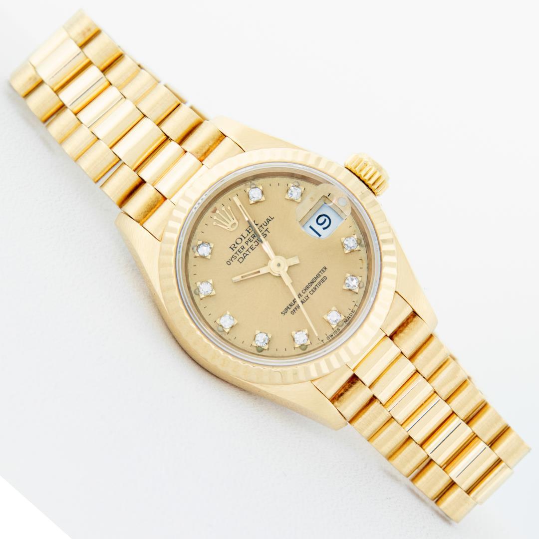 Rolex Ladies 18K Yellow Gold Champagne Diamond President Wristwatch