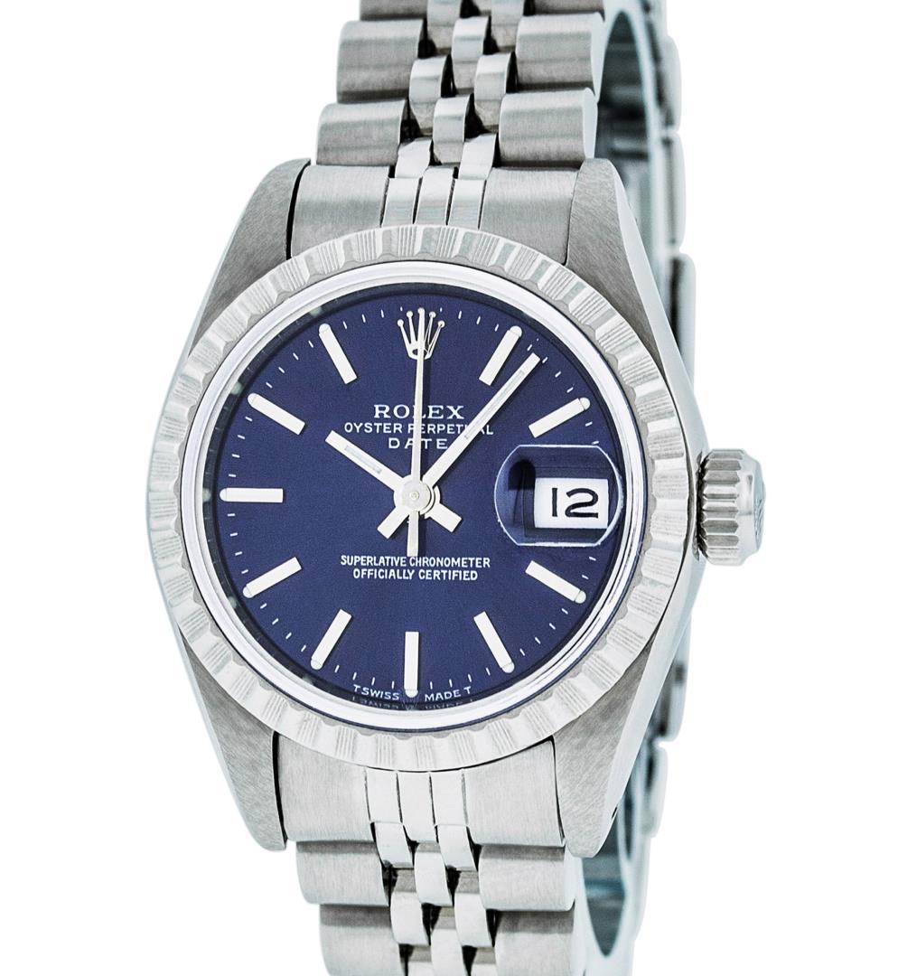 Rolex Ladies Stainless Steel Blue Index Date Wristwatch