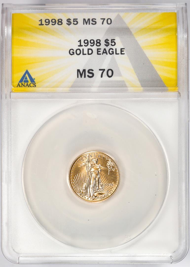 1998 $5 American Gold Eagle Coin ANACS MS70