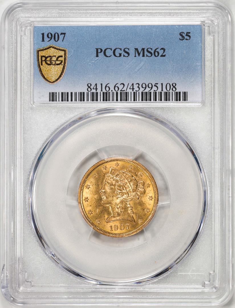 1907 $5 Liberty Head Half Eagle Gold Coin NGC MS62