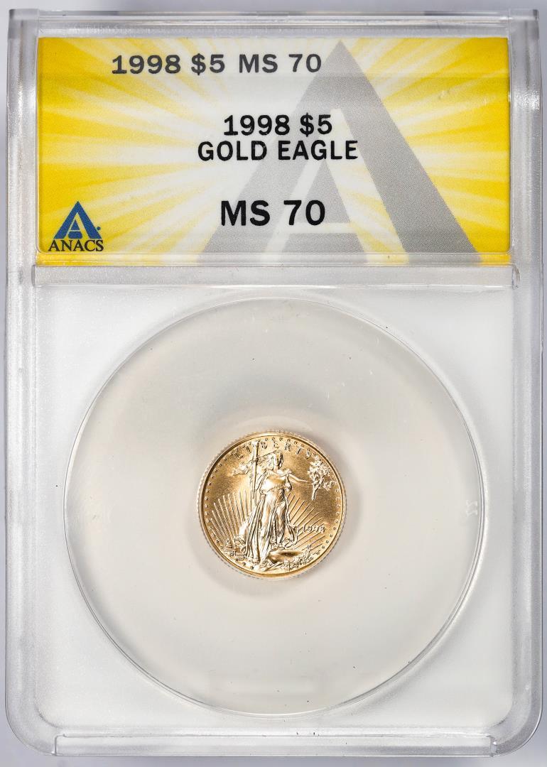 1998 $5 American Gold Eagle Coin ANACS MS70