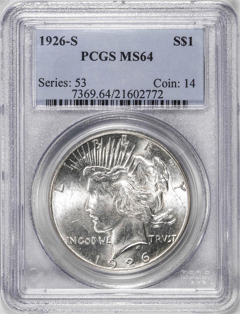 1926-S $1 Peace Silver Dollar Coin PCGS MS64