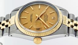 Rolex Men's Two Tone Champagne Linen Datejust Wristwatch