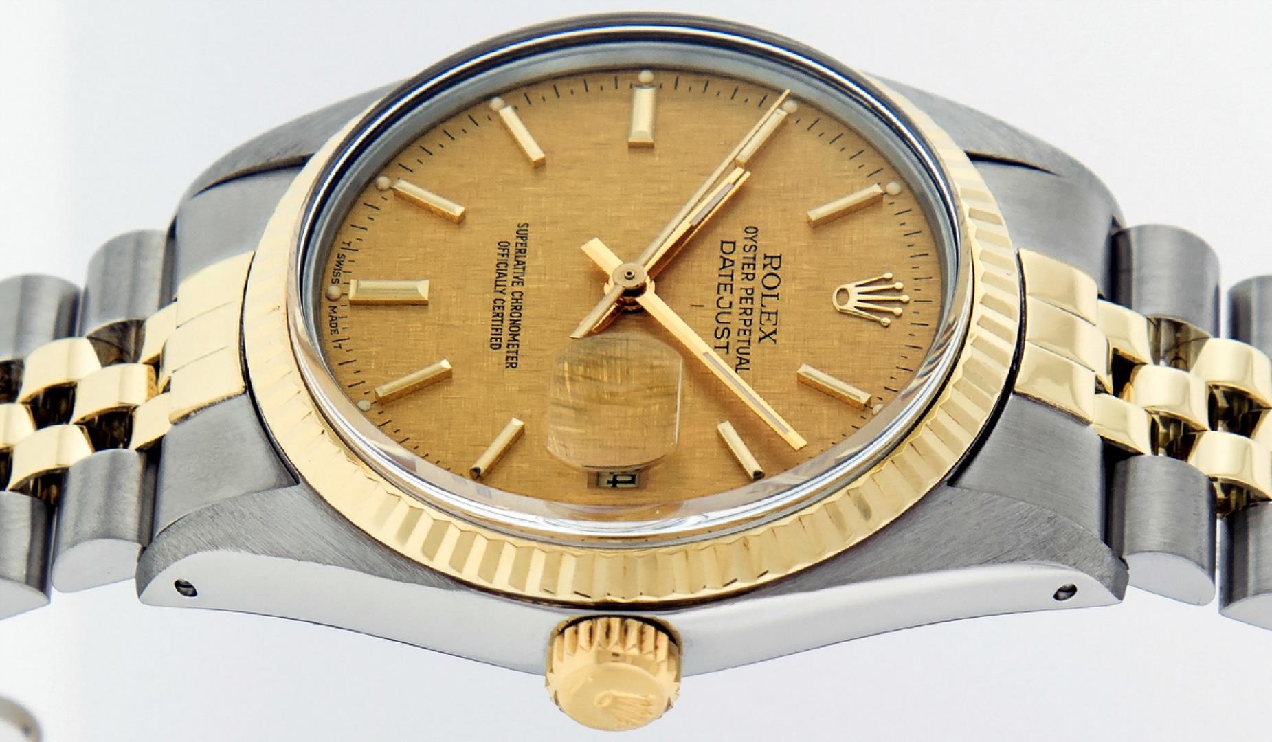Rolex Men's Two Tone Champagne Linen Datejust Wristwatch