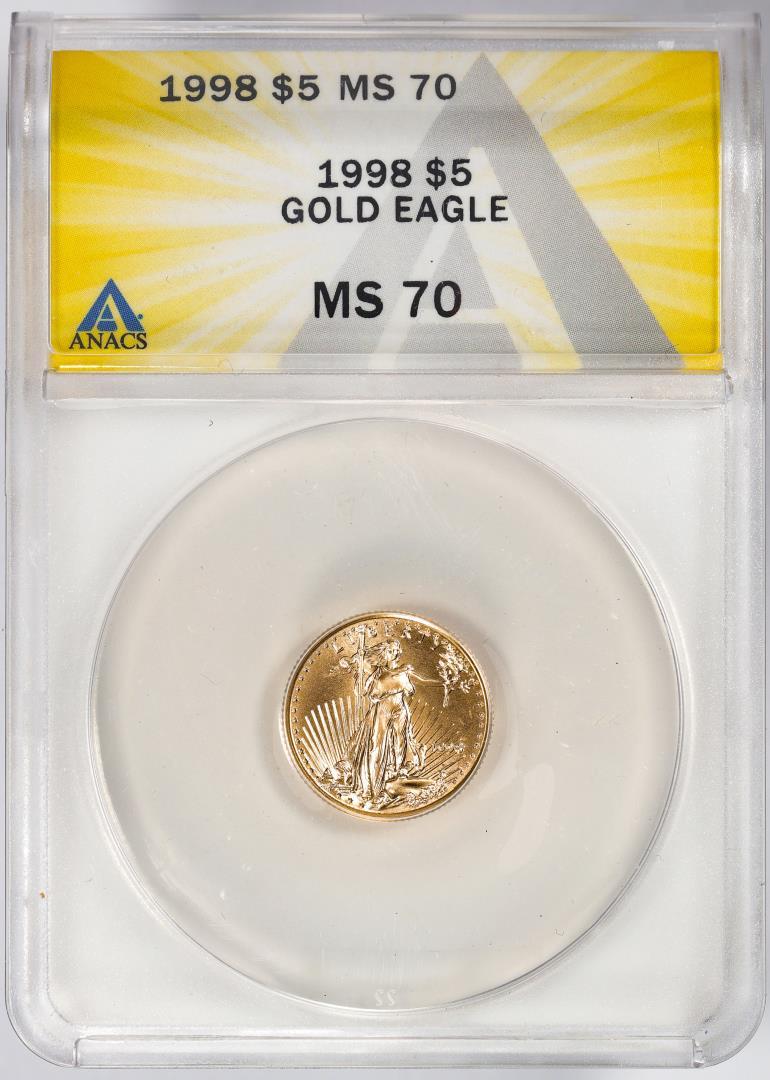 1998 $5 American Gold Eagle Coin ANACS MS70