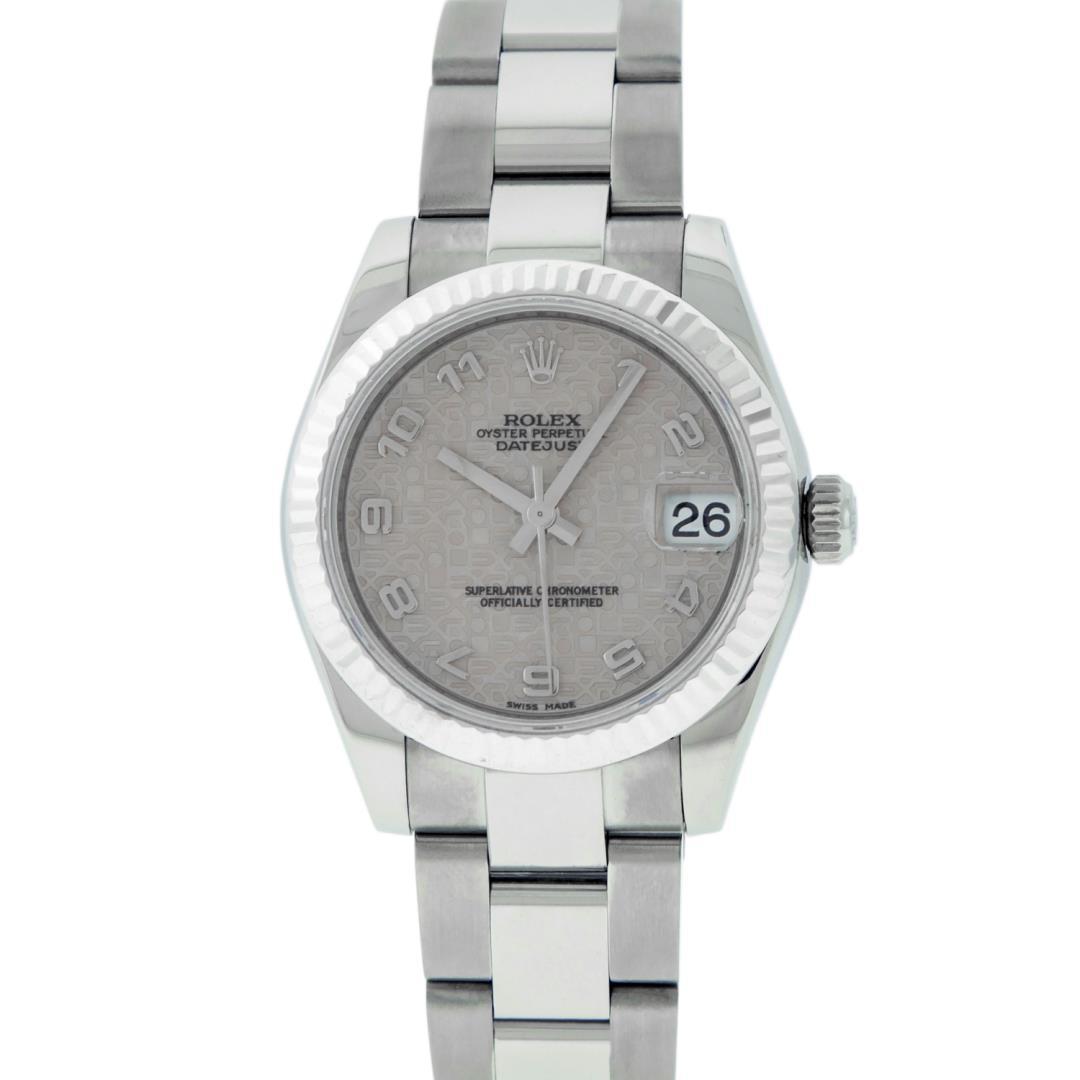 Rolex Ladies Midsize Stainless Steel Cream Arabic Datejust Wristwatch