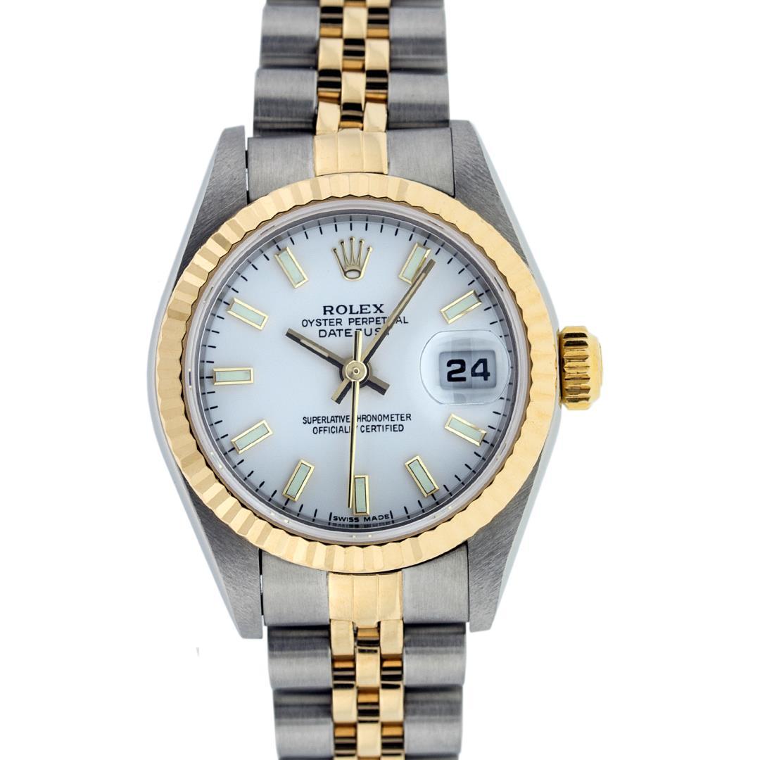 Rolex Ladies Two Tone White Index Datejust Wristwatch