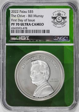 2022 Paulau $5 Proof The Chive Bill Murray Silver Coin NGC PF70 Ultra Cameo FDOI