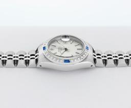 Rolex Ladies Stainless Steel Sapphire and Diamond Datejust Wristwatch