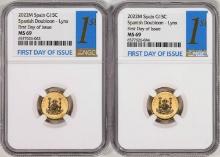 Lot of (2) 2022M Spain 15 Euro Cent Lynx Gold Doubloon Coins NGC MS69 FDOI