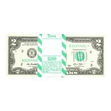 Pack of (100) Consecutive 2013 $2 Federal Reserve STAR Notes New York