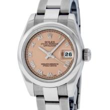 Rolex Ladies Stainless Steel Salmon Roman Datejust Wristwatch