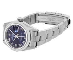 Rolex Ladies Stainless Steel Blue Roman Date Wristwatch