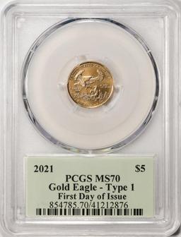 2021 Type 1 $5 American Gold Eagle Coin PCGS MS70 FDOI Cleveland Signature