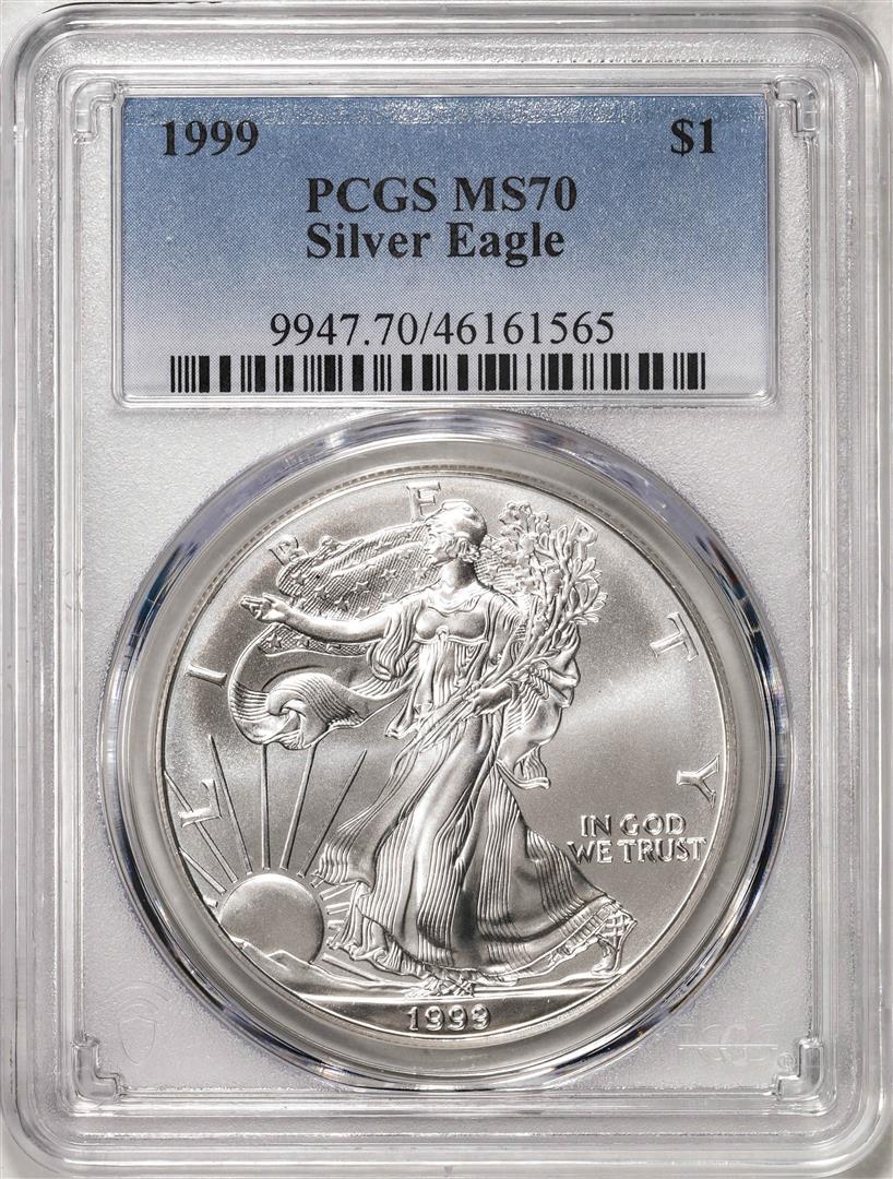 1999 $1 American Silver Eagle Coin PCGS MS70