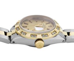 Rolex Ladies Two Tone Champagne Index Diamond Date Wristwatch with Rolex Box