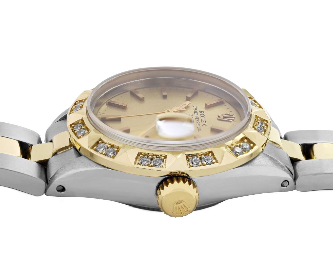 Rolex Ladies Two Tone Champagne Index Diamond Date Wristwatch with Rolex Box