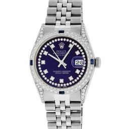 Rolex Mens Stainless Steel Sapphire and Diamond Datejust Wristwatch