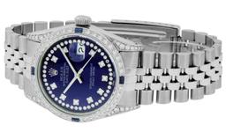 Rolex Mens Stainless Steel Sapphire and Diamond Datejust Wristwatch