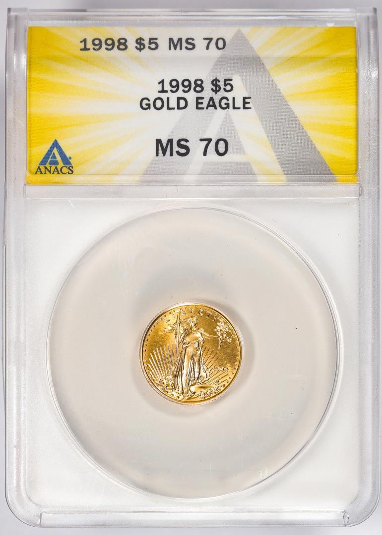 1998 $5 American Gold Eagle Coin ANACS MS70