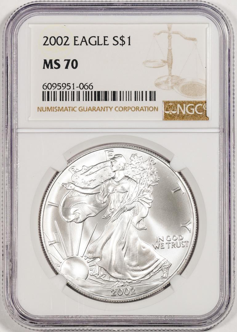 2002 $1 American Silver Eagle Coin NGC MS70