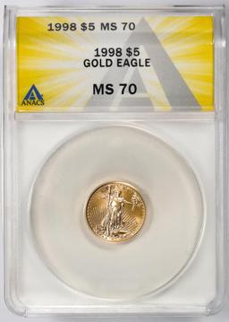 1998 $5 American Gold Eagle Coin ANACS MS70