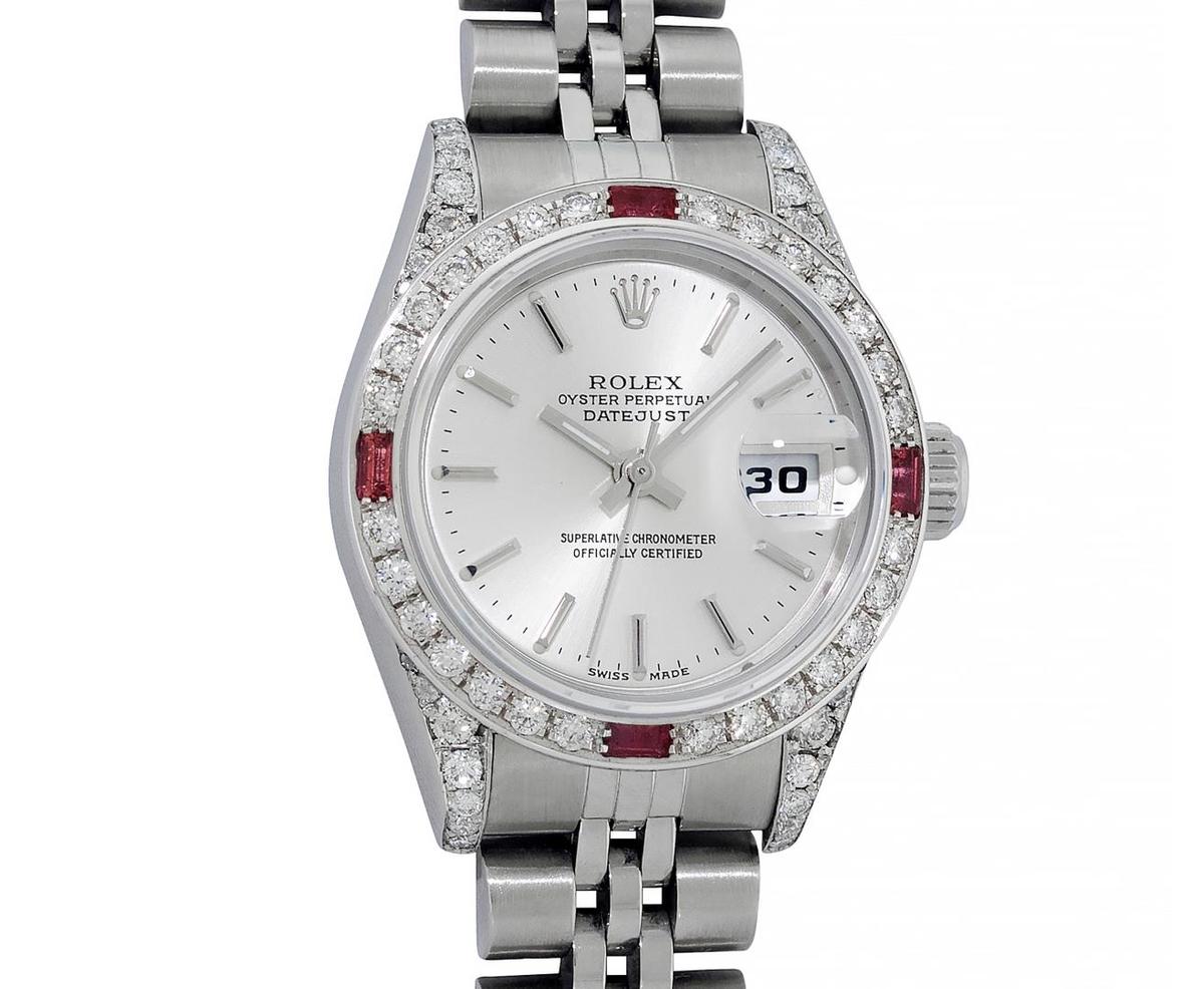 Rolex Ladies Stainless Steel Ruby and Diamond Datejust Wristwatch