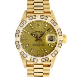 Rolex Ladies 18K Yellow Gold Diamond President Wristwatch