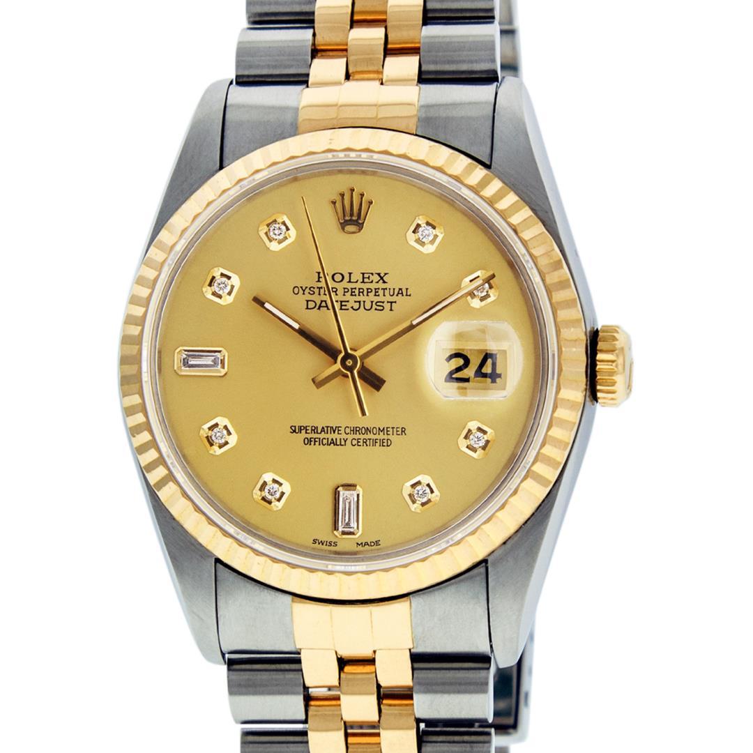 Rolex Mens Two Tone Champagne Diamond Datejust Wristwatch