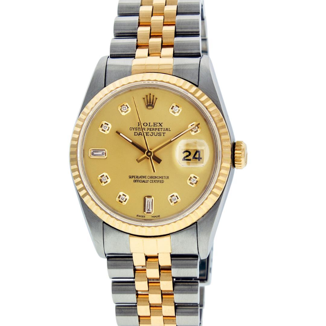 Rolex Mens Two Tone Champagne Diamond Datejust Wristwatch