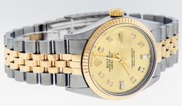 Rolex Mens Two Tone Champagne Diamond Datejust Wristwatch