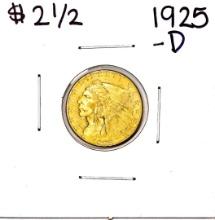 1925-D $2 1/2 Indian Head Quarter Eagle Gold Coin