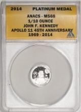 2014 Proof 1/10 oz Platinum JFK Apollo 11 Anniversary Medal ANACS MS68