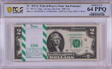 Pack 2017A $2 Federal Reserve STAR Notes SF Fr.1941-L* PCGS Choice Uncirculated 64PPQ