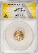 1998 $5 American Gold Eagle Coin ANACS MS70