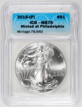 2015-(P) $1 American Silver Dollar Coin ICG MS70 Philadelphia