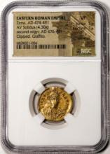 Eastern Roman Empire 474-491 AD Zeno AV Solidus Ancient Gold Coin NGC VF