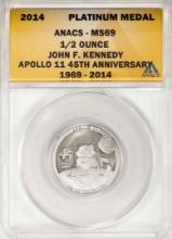 2014 Proof 1/2 oz Platinum JFK Apollo 11 Anniversary Medal ANACS MS69