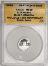 2014 Proof 1/10 oz Platinum JFK Apollo 11 Anniversary Medal ANACS MS68