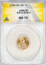 1998 $5 American Gold Eagle Coin ANACS MS70