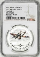 2015 Burundi 5000 Francs History of Aviation Praga E-51 Silver Coin NGC Reverse PF69