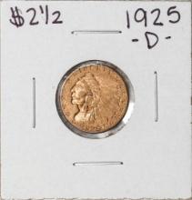 1925-D $2 1/2 Indian Head Quarter Eagle Gold Coin