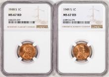 Lot of 1948-S & 1949-S Lincoln Wheat Cent Coins NGC MS67RD