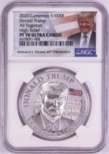 2020 Cameroon 1000 Francs High Relief Donald Trump Silver Coin NGC PF70 Ultra Cameo