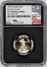 2018-W Proof $10 American Gold Eagle Coin NGC PF70 Ultra Cameo Mercanti Signed FDOI