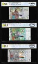 Lot of 2014 Kuwait 1/4, 1/2 & 1 Dinar Notes PCGS Superb Gem Uncirculated 67PPQ